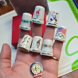 Atlanta 1996 Olympic Thimbles and Pin Set Qty 8 Pieces